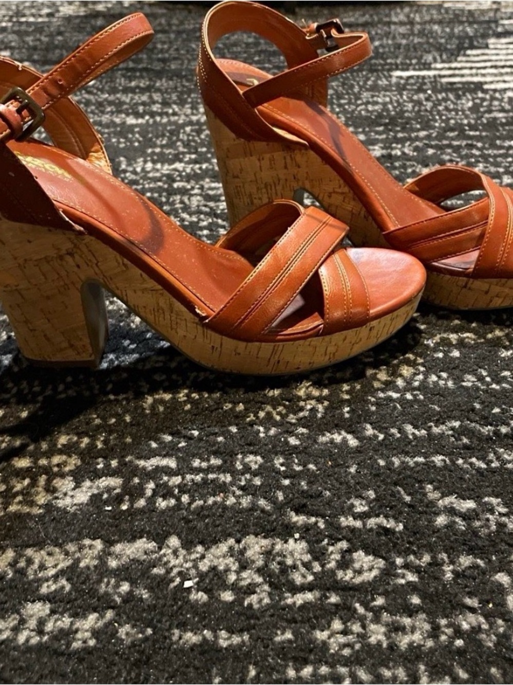 Women’s Tan Cork Platform Wedge Sandals with Ankle Strap